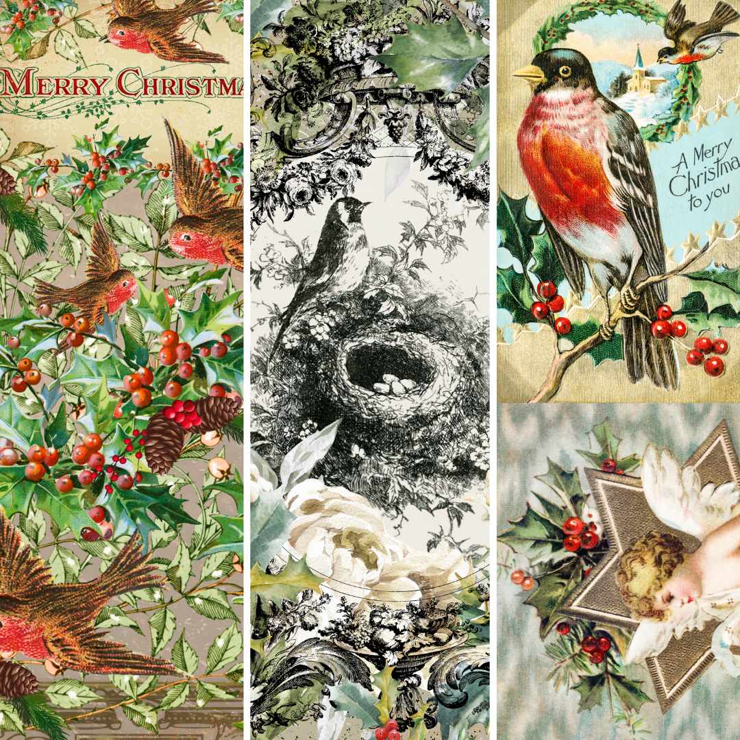 Rice Paper for Decoupage A4 Decoupage Paper Vintage (Mini Christmas with  Santa - 2 Sheets)